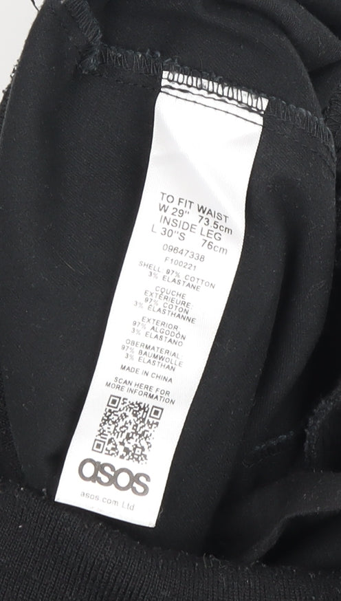 Brand and care label for ASOS Men's Black Cargo Trousers, size S