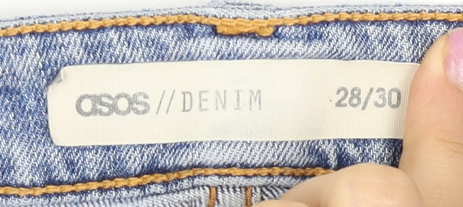 Brand and care label for ASOS Women's Light Blue High-Rise Distressed Mom Jeans -, size 8