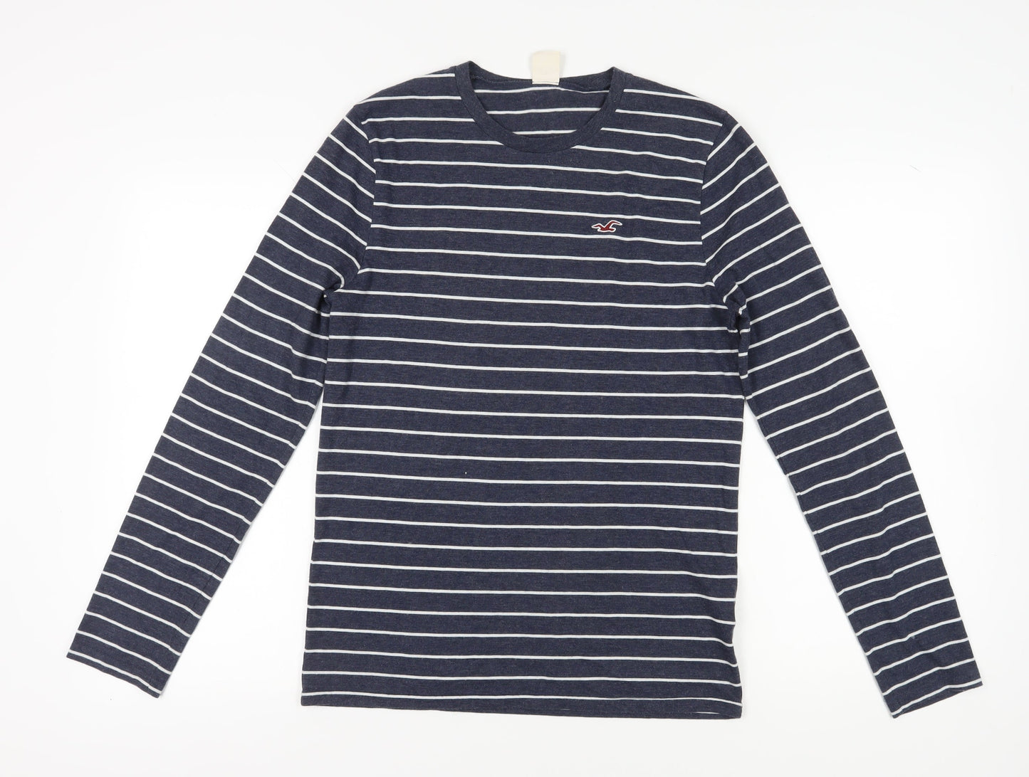 Hollister Men's Blue Striped Long Sleeve T-Shirt, Size S