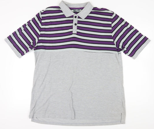 Lee Cooper Men's 2XL Striped Polo Shirt in Purple/Grey