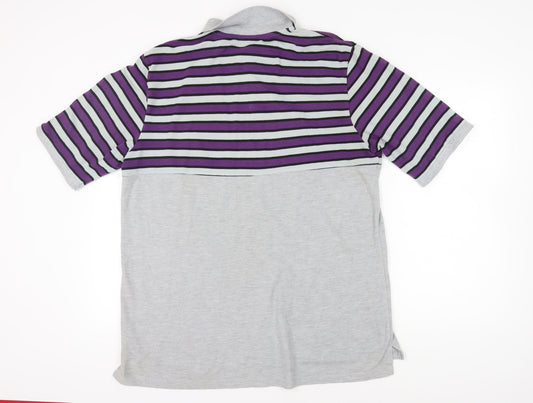 Lee Cooper Men's 2XL Striped Polo Shirt in Purple/Grey