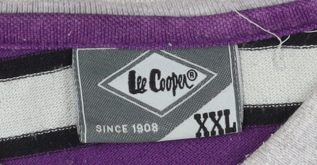Lee Cooper Men's 2XL Striped Polo Shirt in Purple/Grey
