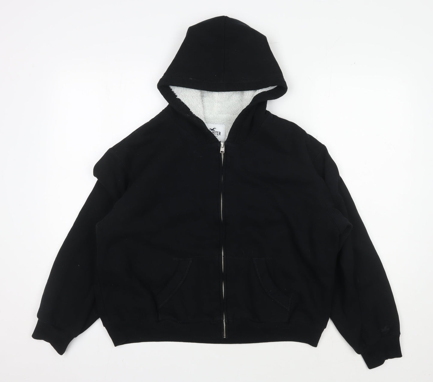 Hollister Women's Black Medium Full Zip Hoodie with Logo