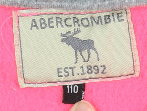 Brand and care label for Abercrombie & Fitch girls’ pink hoodie 2 years full zip logo fleece