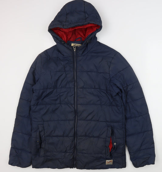 Jack & Jones Men's Blue Puffer Jacket L Hooded Casual