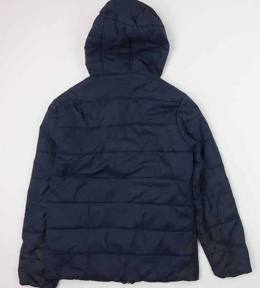 Jack & Jones Men's Blue Puffer Jacket L Hooded Casual
