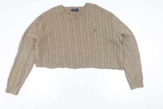 Polo Ralph Lauren Women's Beige Cable-Knit Jumper 2XL