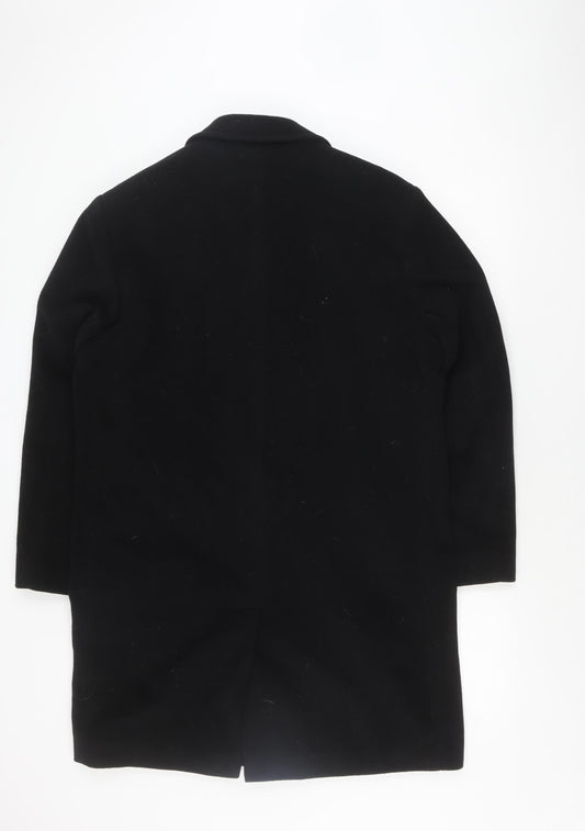 Moss Men's Black Wool Overcoat - Size 42