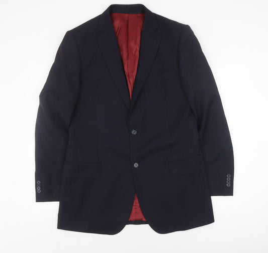 T.M. Lewin Men's Black Blazer 44L Wool Jacket