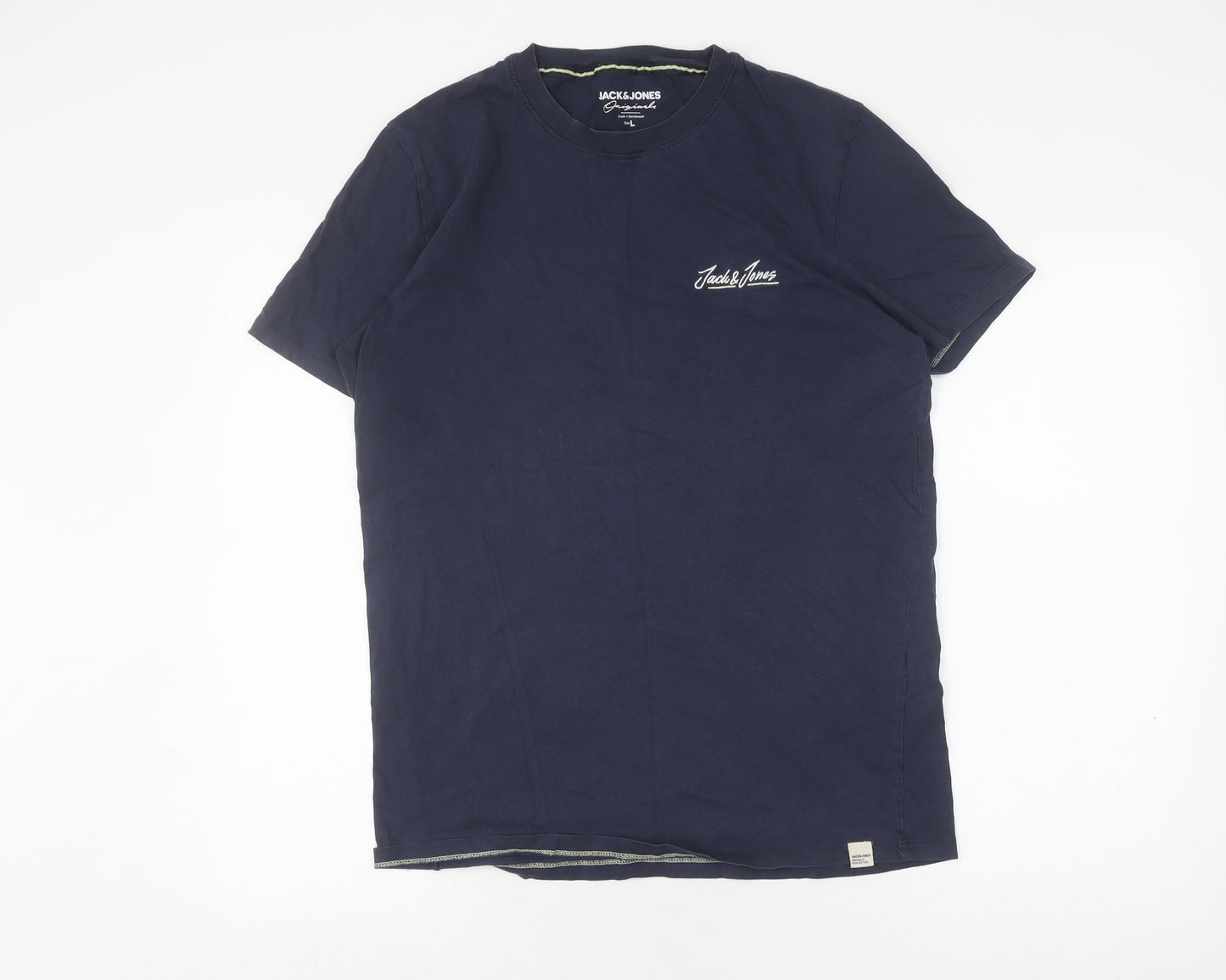 Jack & Jones Men's Blue Crew Neck T-Shirt, L, Cotton