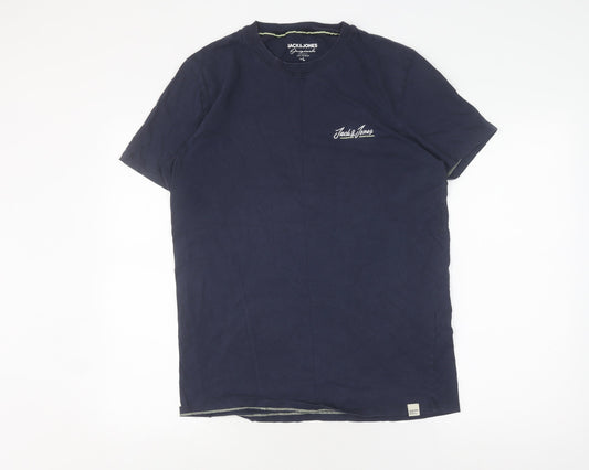 Jack & Jones Men's Blue Crew Neck T-Shirt, L, Cotton