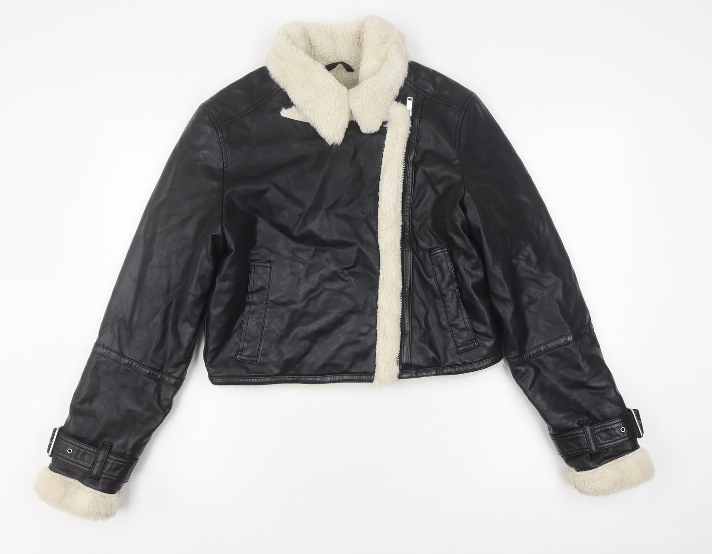 Hollister Womens Black Biker Jacket, M, Faux Leather
