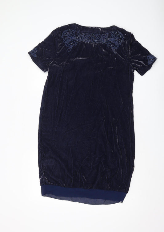 White Stuff Women's Blue Short Sleeve Velvet Dress