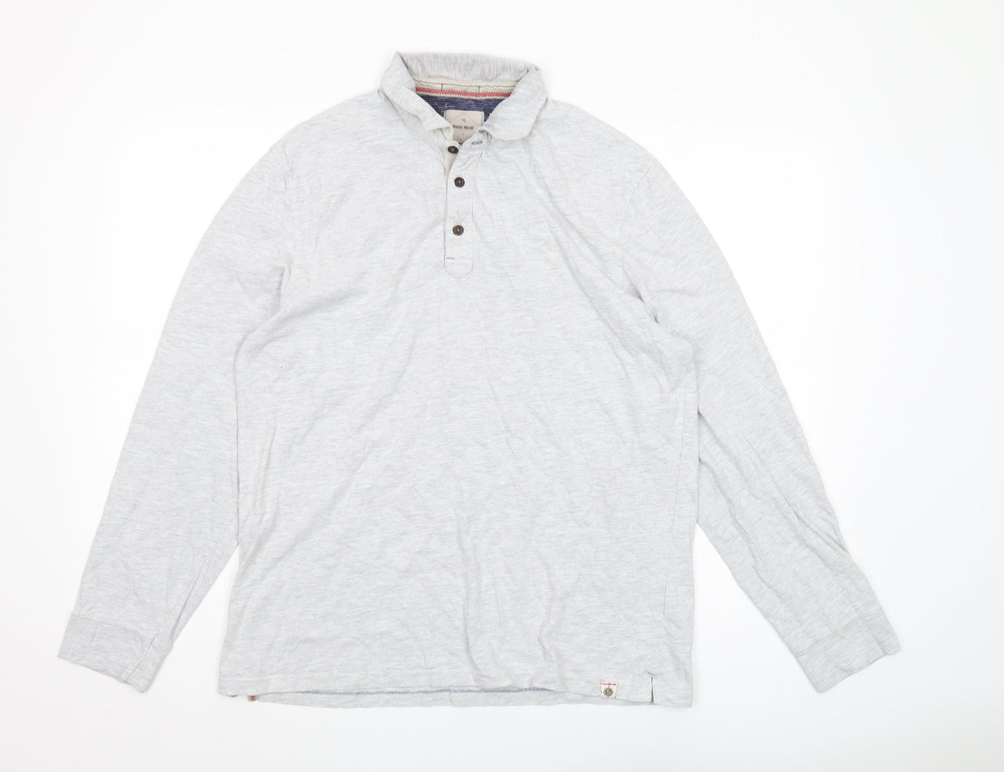 White Stuff Men's Grey Long Sleeve Polo Shirt L