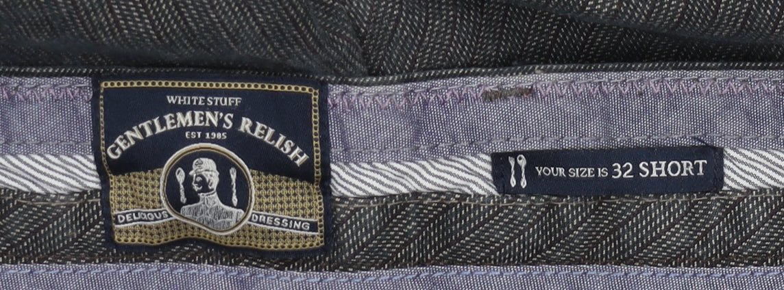 White Stuff Men's Grey Pinstripe Trousers, Size 32, Button