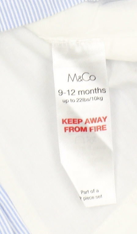 Brand and care label for M&Co girls’ blue a-line dress, 9-12m, cotton, new with tags