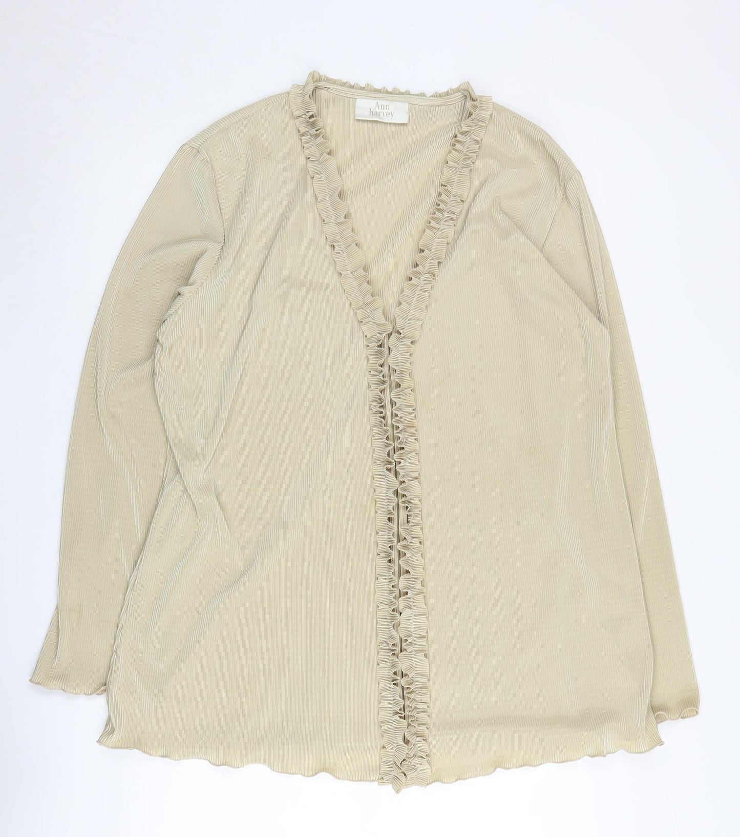 Ann Harvey Beige Women’s Ruffle V-Neck Blouse Size 20