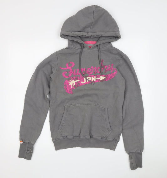 Womens UK S Regular Superdry Grey Pullover Hoodie