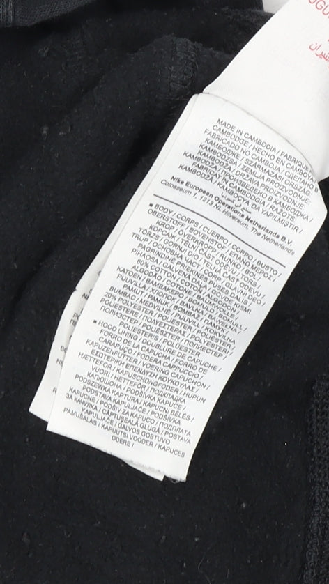 Brand and care label for Nike boys’ black pullover hoodie, l, fleece, hooded