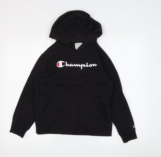 Additional front view of Champion boys’ black hoodie l pullover logo lightweight