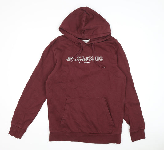 Jack & Jones Men's Red Pullover Hoodie - Graphic Print, Size Regular