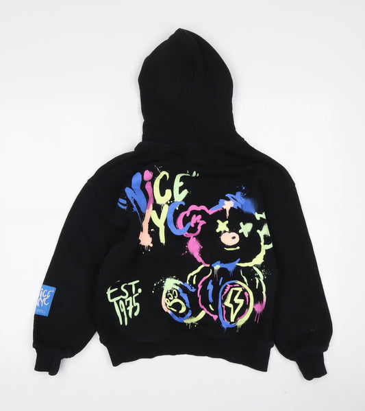 Zara Boys Black Graphic Print Pullover Hoodie Size 10