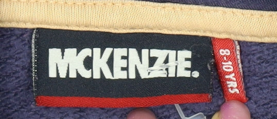 Close-up detail of McKenzie boys’ purple pullover hoodie, graphic, size 8-10y
