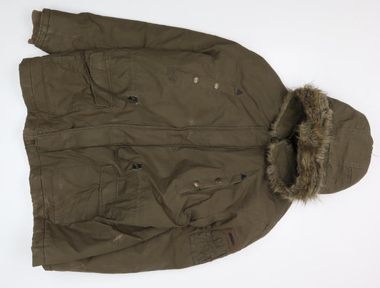 Lee Cooper Men's XL Green Parka Jacket with Fur Hood