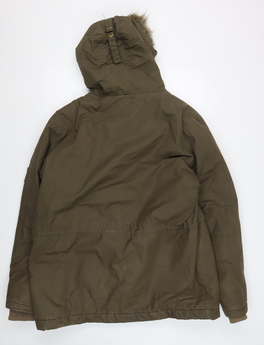 Lee Cooper Men's XL Green Parka Jacket with Fur Hood