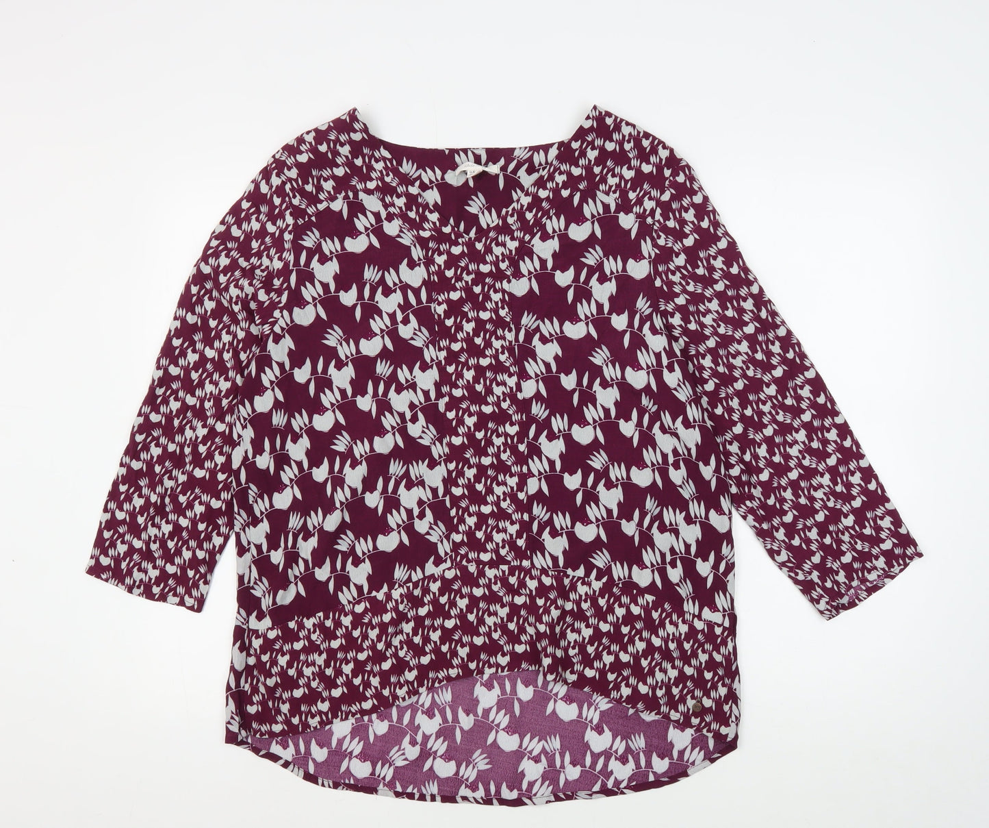 White Stuff Women's Purple Floral V-Neck Blouse Size 12
