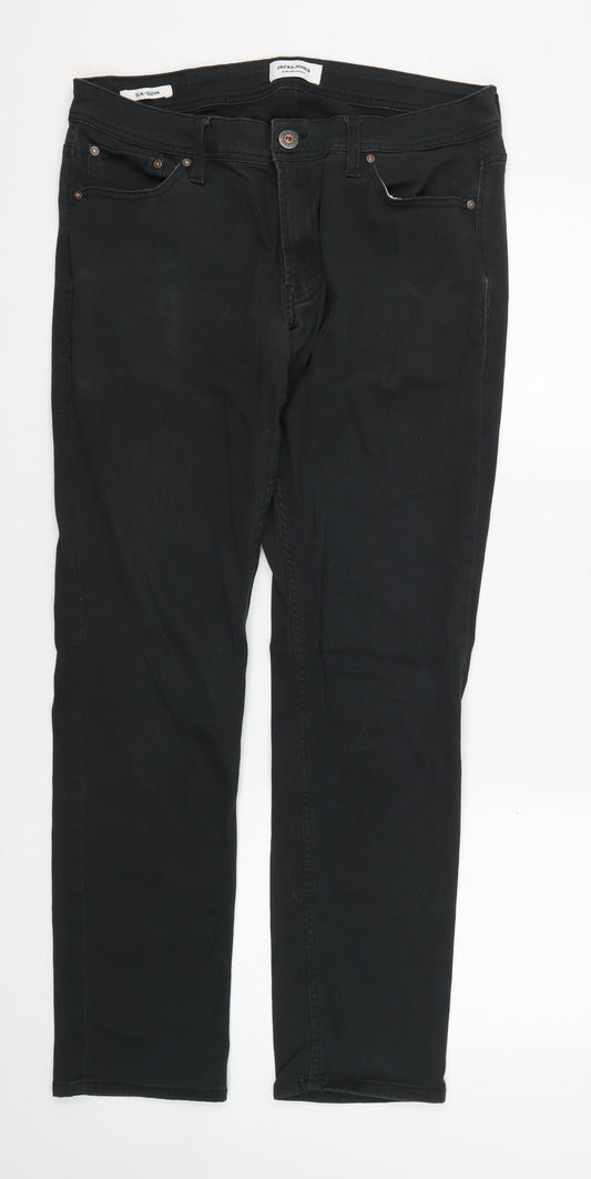 Jack & Jones Men's Black Straight Trousers, Size 34