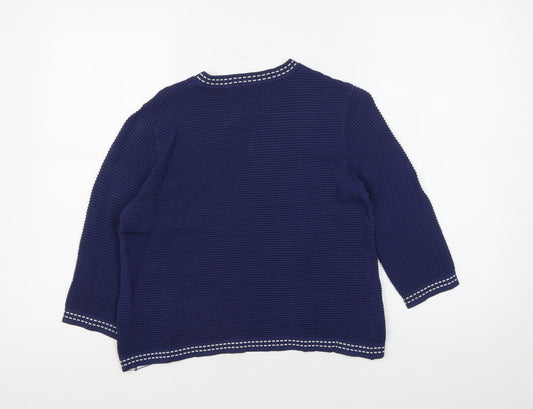 Eastex Women's Blue Striped Jersey Top - Size 12, 3/4 Sleeve