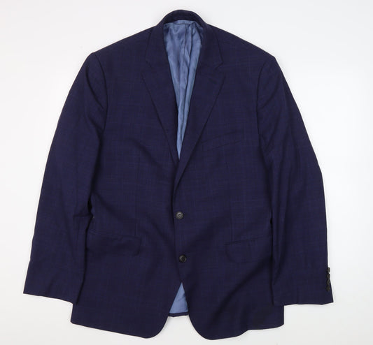 Moss 1851 Men's Blue Checked Blazer, 46 Regular