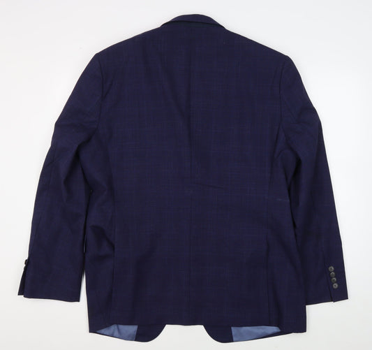 Moss 1851 Men's Blue Checked Blazer, 46 Regular