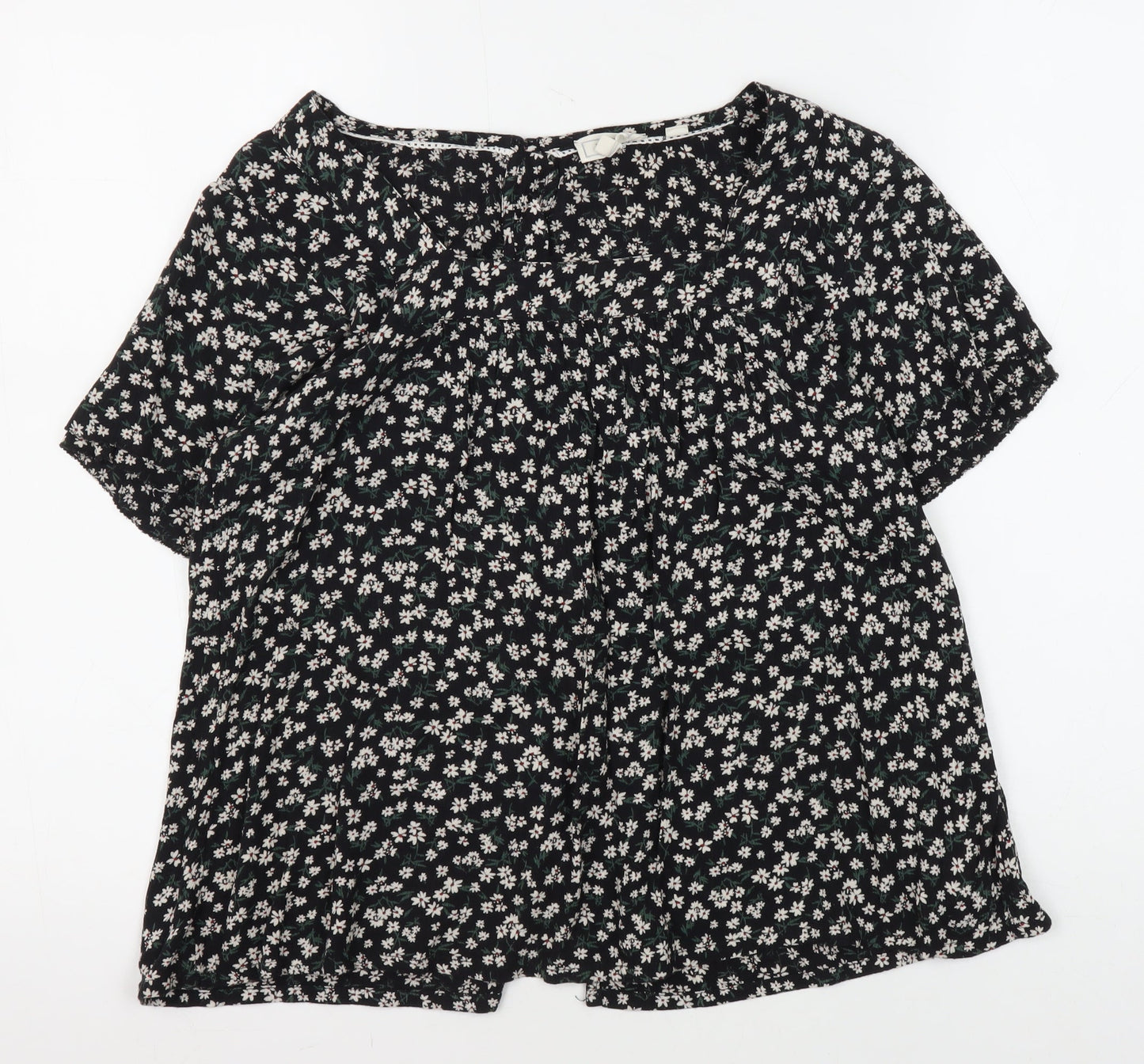 Fat Face Women's Black Floral Blouse Size 8 Tunic Style