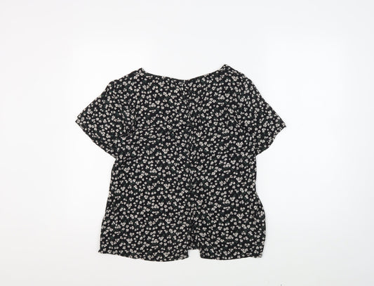 Fat Face Women's Black Floral Blouse Size 8 Tunic Style