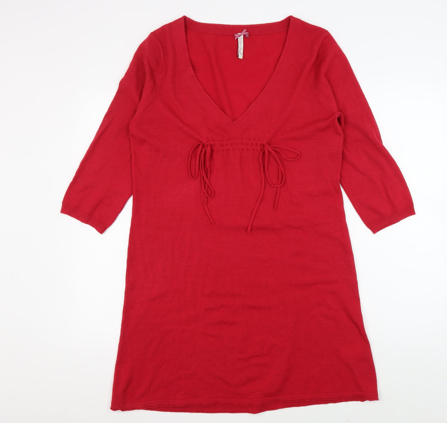 White Stuff Women's Red V-Neck Jumper Dress Size 16
