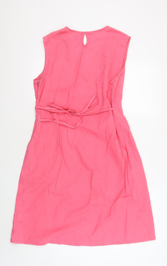 Weird Fish Women's Pink Linen Sleeveless Dress L