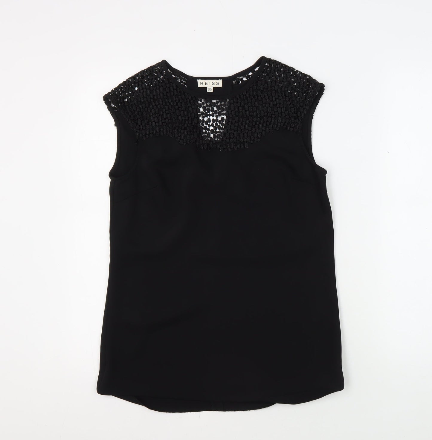 Reiss Women's Black Embroidered Sleeveless Blouse Size 4