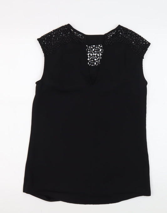 Reiss Women's Black Embroidered Sleeveless Blouse Size 4