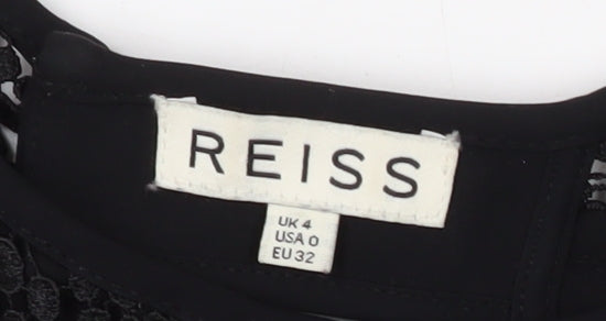 Reiss Women's Black Embroidered Sleeveless Blouse Size 4