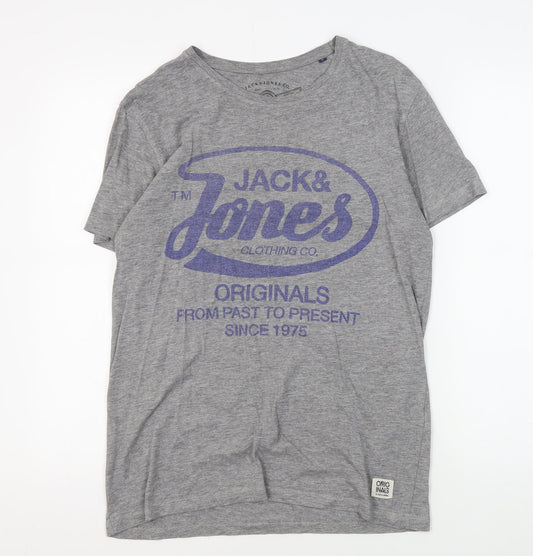 Mens UK Size S JACK & JONES Grey Cotton Blend T-Shirt