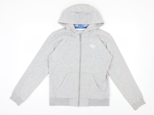 Adidas Men's Grey Full Zip Hoodie, S, Logo Accent