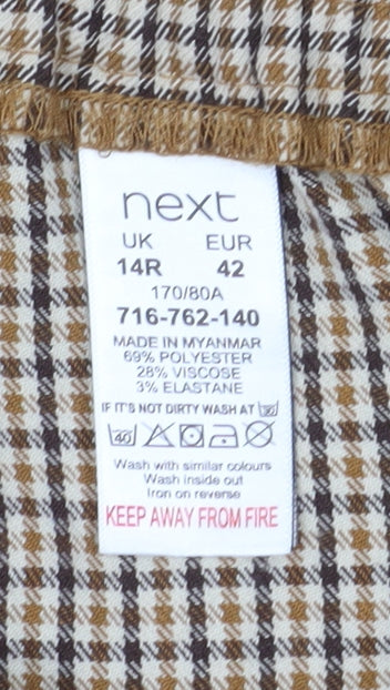 Next Women's Cropped Check Trousers, Size 14, Brown