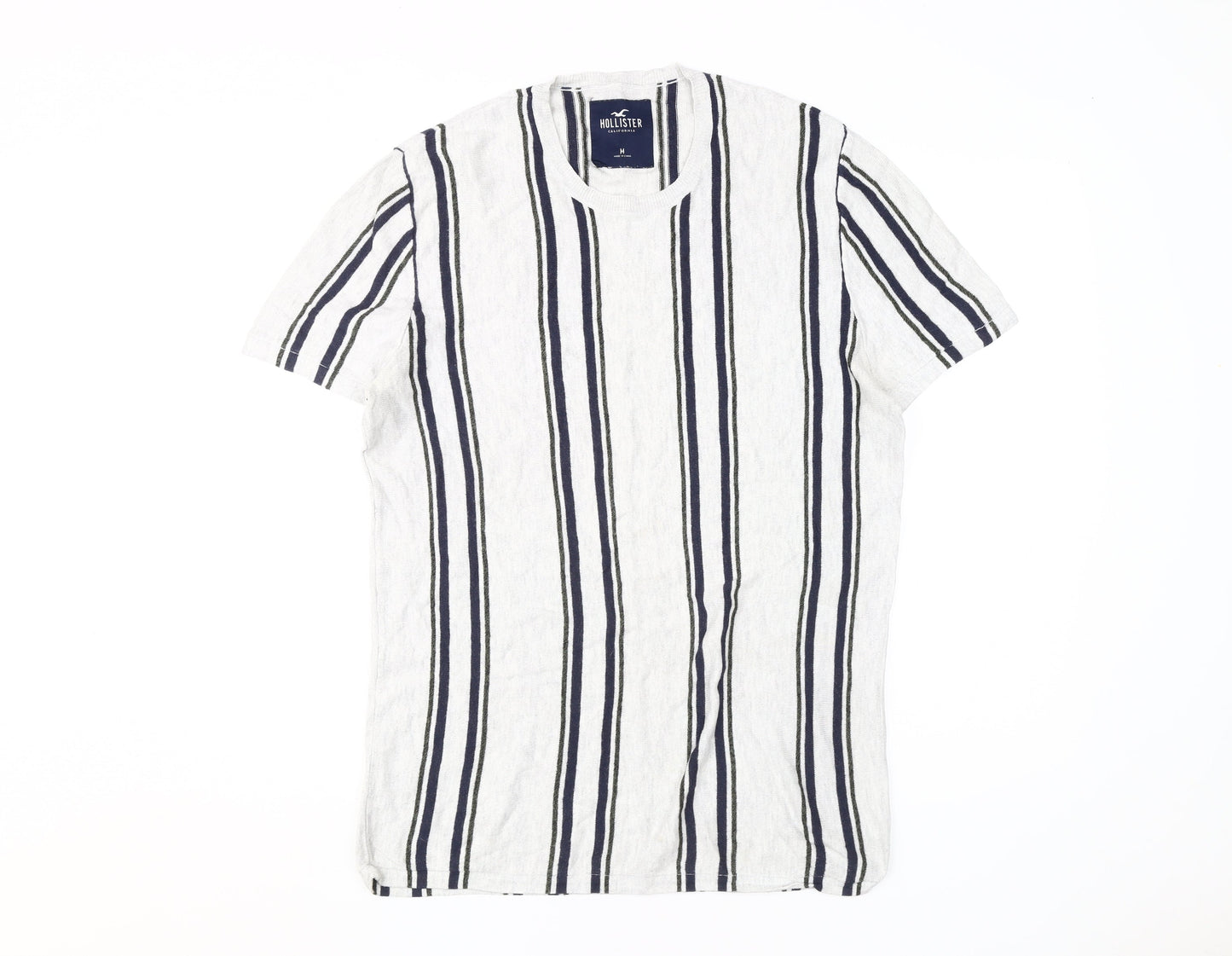 Hollister Men's Medium White Striped Crew Neck T-Shirt