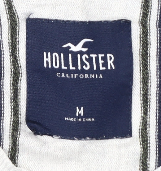Hollister Men's Medium White Striped Crew Neck T-Shirt
