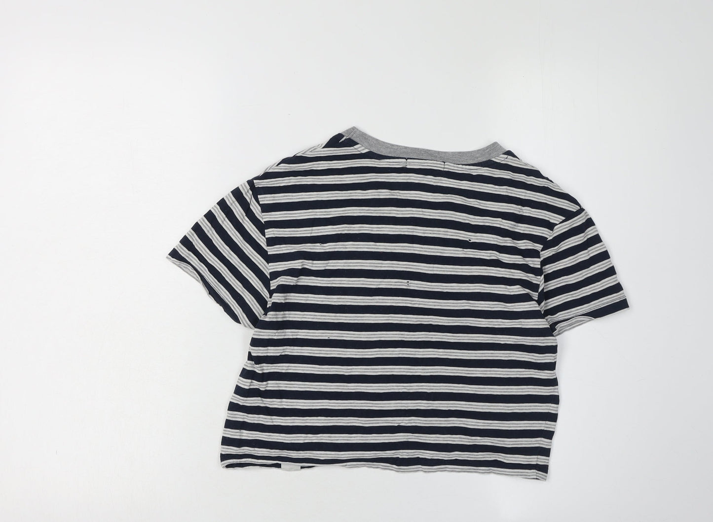 Pull & Bear Women's Blue Striped Cropped T-Shirt, XS