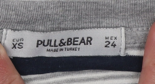 Pull & Bear Women's Blue Striped Cropped T-Shirt, XS