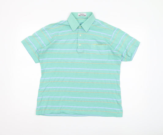 Pierre Cardin Men's Green Striped Polo Shirt, Medium
