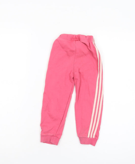 Adidas Girls Pink Jogger Trousers, 2-3 Years, Cotton Blend